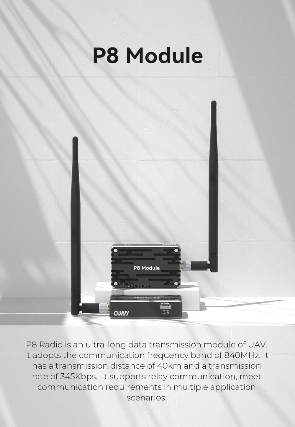 P8 40KM Long-Range Radio Telemetry System – Sky & Ground Set 5 P8 Telemetry Module Brief