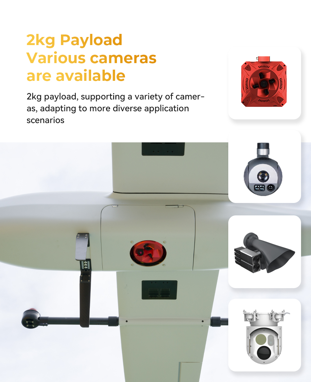 CUAV Raefly VT240 pro VTOL, 2kg Payload Various cameras are available 2kg payload, supporting a variety of