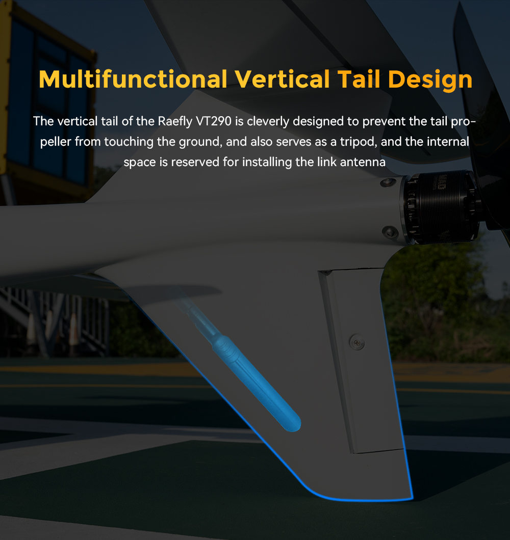 CUAV Raefly VT290 VTOL, the vertical tail of the Raefly VT290 is cleverly designed to prevent the