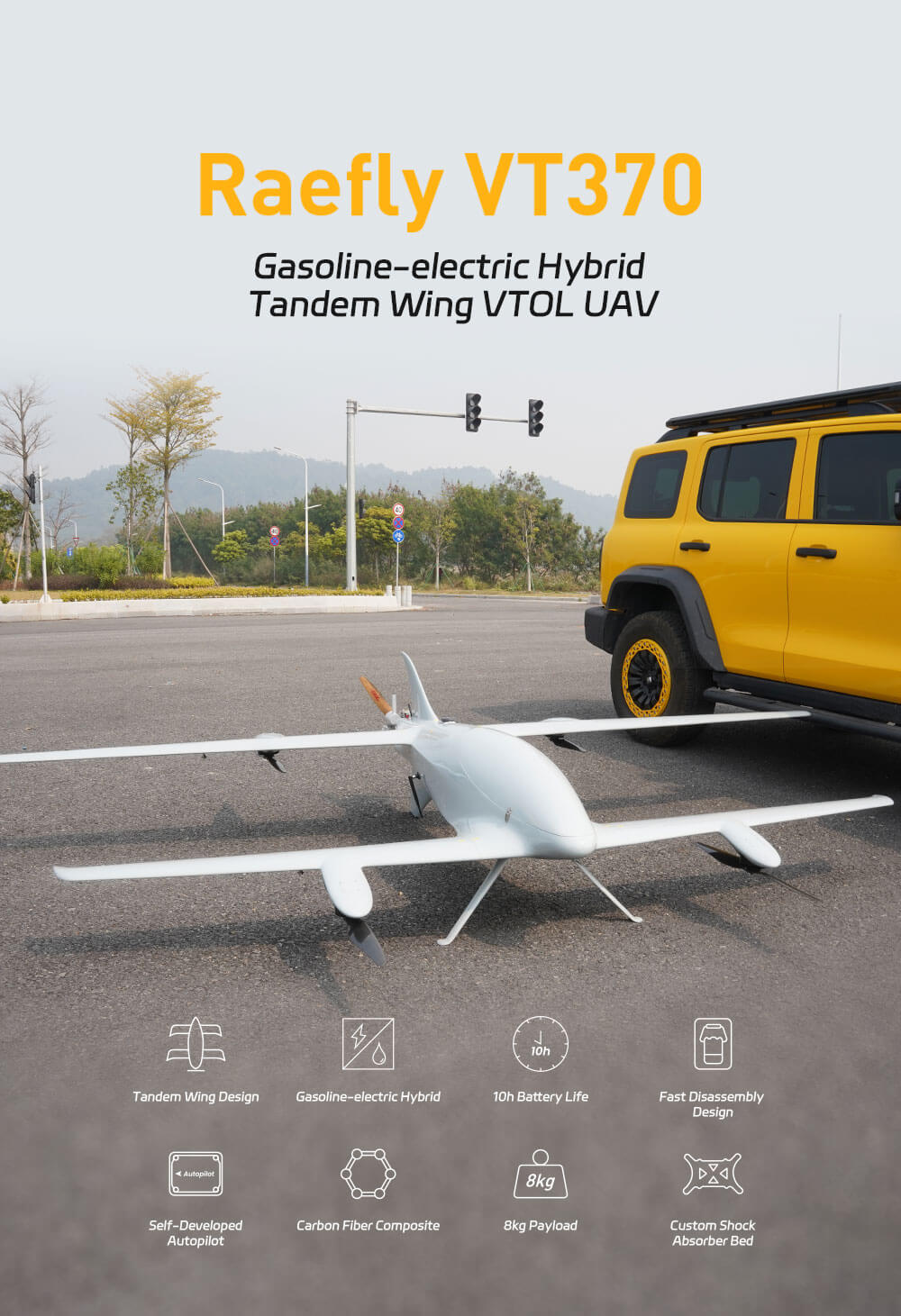 Raefly VT370 Gasoline-electric HybridTandem Wing VTOL UAV Feature