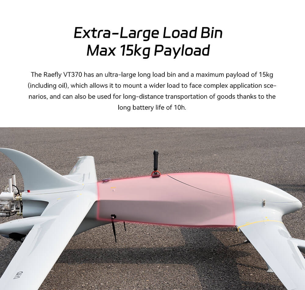 Raefly VT370 VTOL UAV Feature: Extra-Large Load Bin Max 15kg Payload
