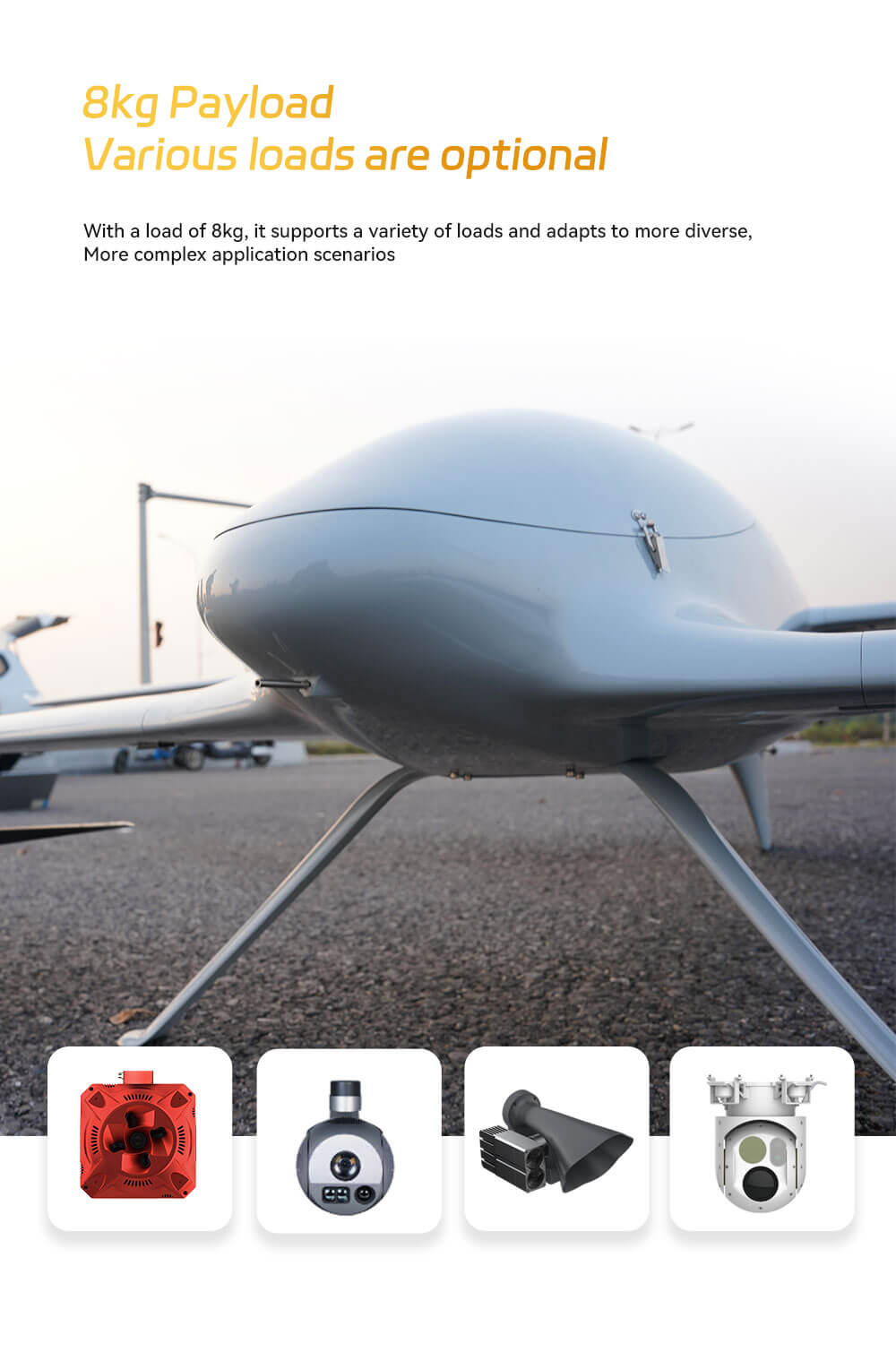 Raefly VT370 VTOL UAV Feature: 8kg Payload Various loads are optional