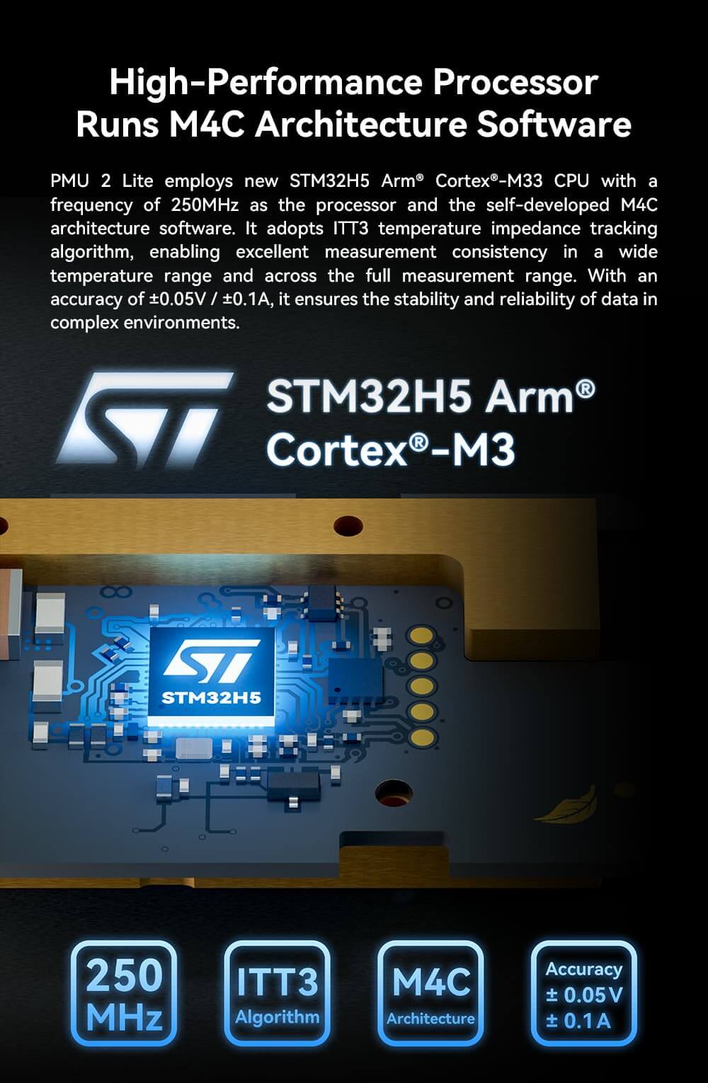 CUAV PMU 2 Lite Power Module Feature: High-Performance Processor Runs M4C Architecture Software.