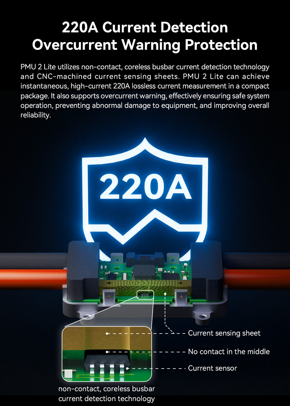 CUAV PMU 2 Lite Power Module Feature: 220A Current Detection Overcurrent Warning Protection.