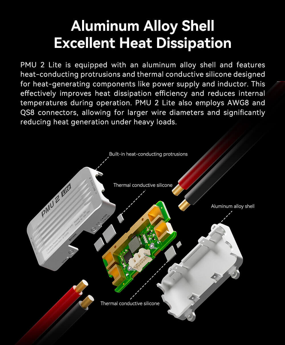 CUAV PMU 2 Lite Power Module Feature: Aluminum Alloy Shell Excellent Heat Dissipation.
