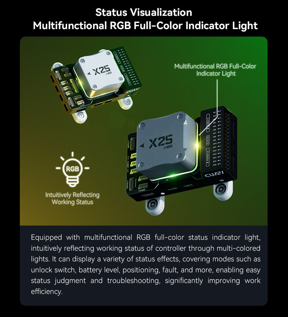 CUAV X25 EVO Controller Feature: Status Visuaization Multifunctional RGB Full-Color Indicator Light