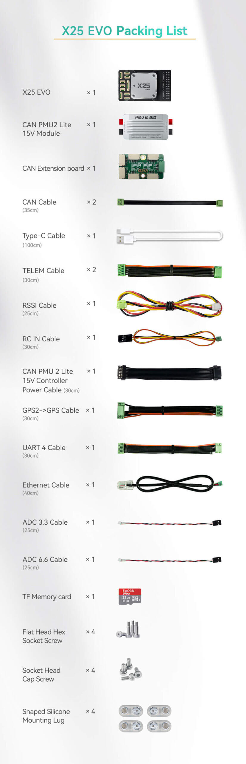 CUAV X25 EVO Drone Controller Packing List