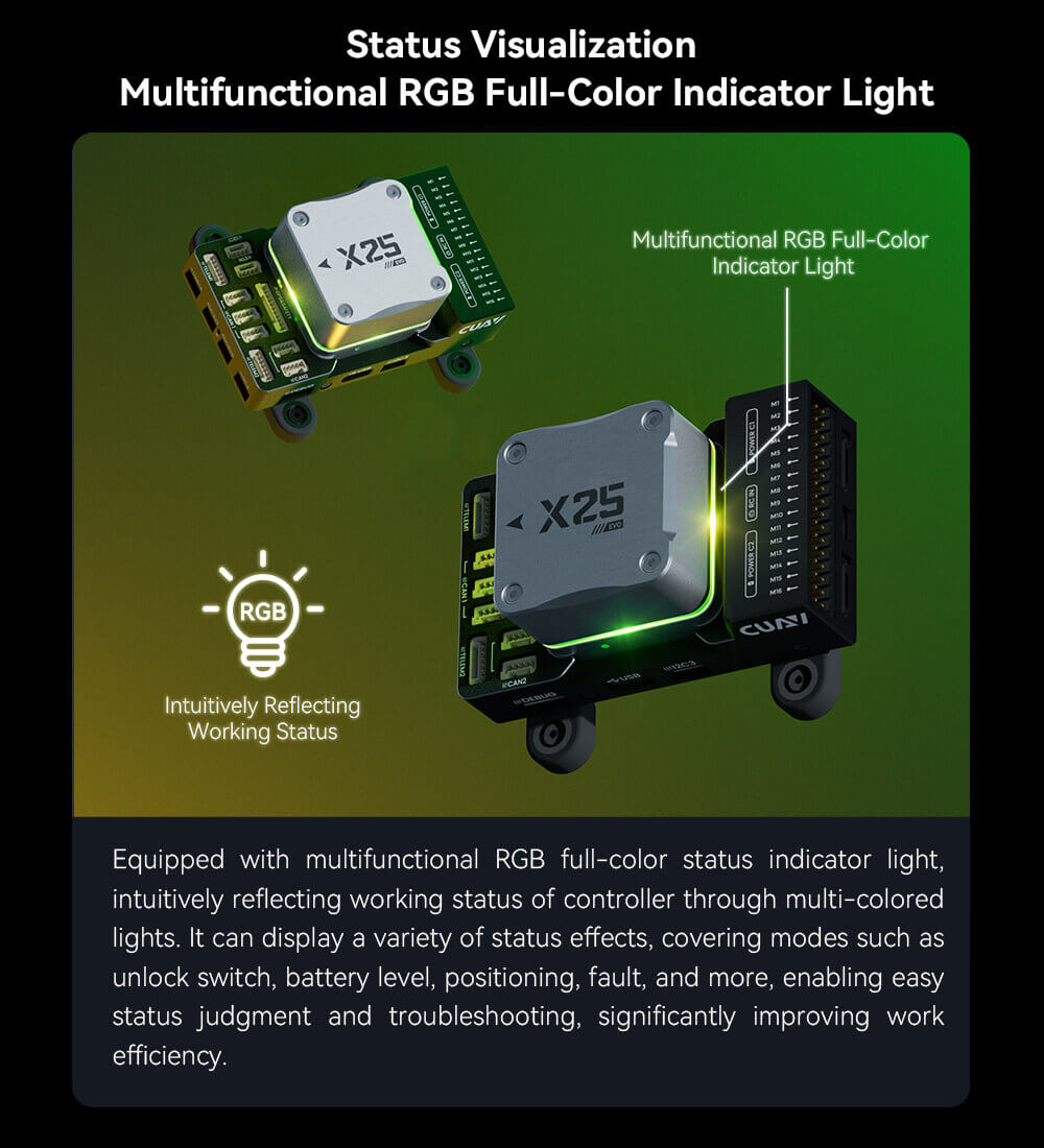 CUAV X25 EVO Controller Feature: Status Visuaization Multifunctional RGB Full-Color Indicator Light