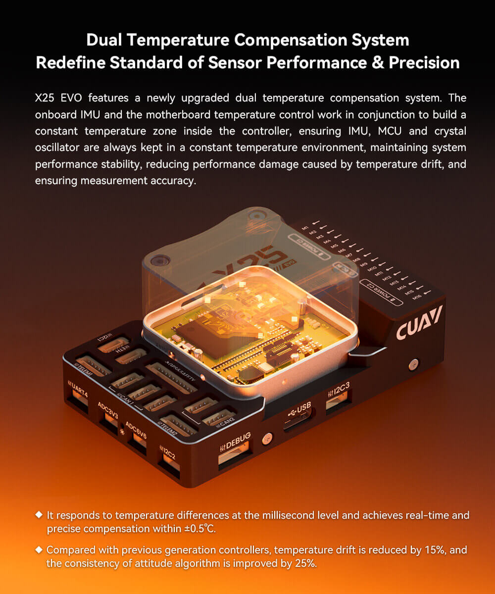 CUAV X25 EVO Controller Feature: Dual Temperature Compensation System | Redefine Standard of Sensor Performance & Precision