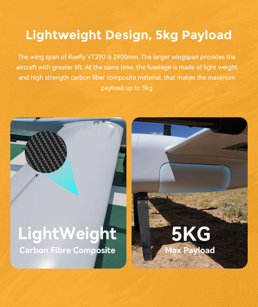 Raefly VT290 VTOL UAV Feature: Lightweight Design, 5kg payload