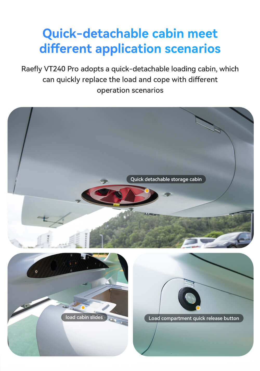 Raefly VT240 Pro UAV Feature: 2kg Payload Various cameras are available