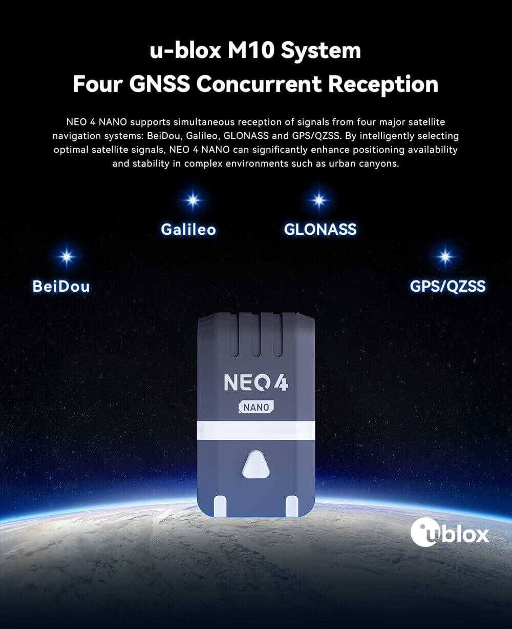 CUAV NEO 4 Nano Mini GNSS Module U-BLOX M10 GPS (Pack 2) 6 NEO 4 Nano GNSS Module Feature: u-blox M10 System Four GNSS Concurrent Reception