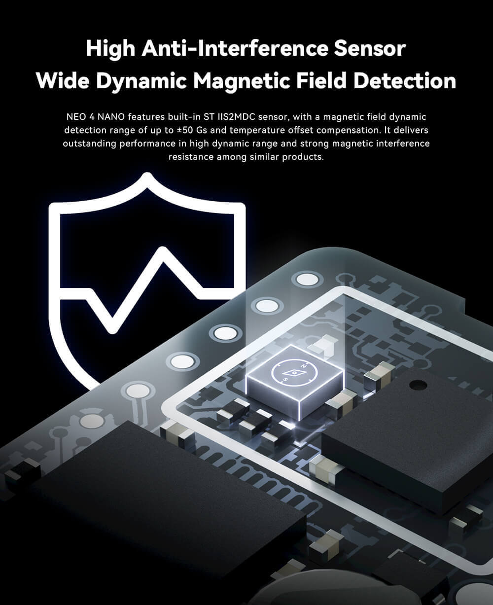 CUAV NEO 4 Nano Mini GNSS Module U-BLOX M10 GPS (Pack 2) 8 Pixhawk V6X V2 Controller Feature:High Anti-Interference Sensor Wide Dynamic Magnetic Field Detection