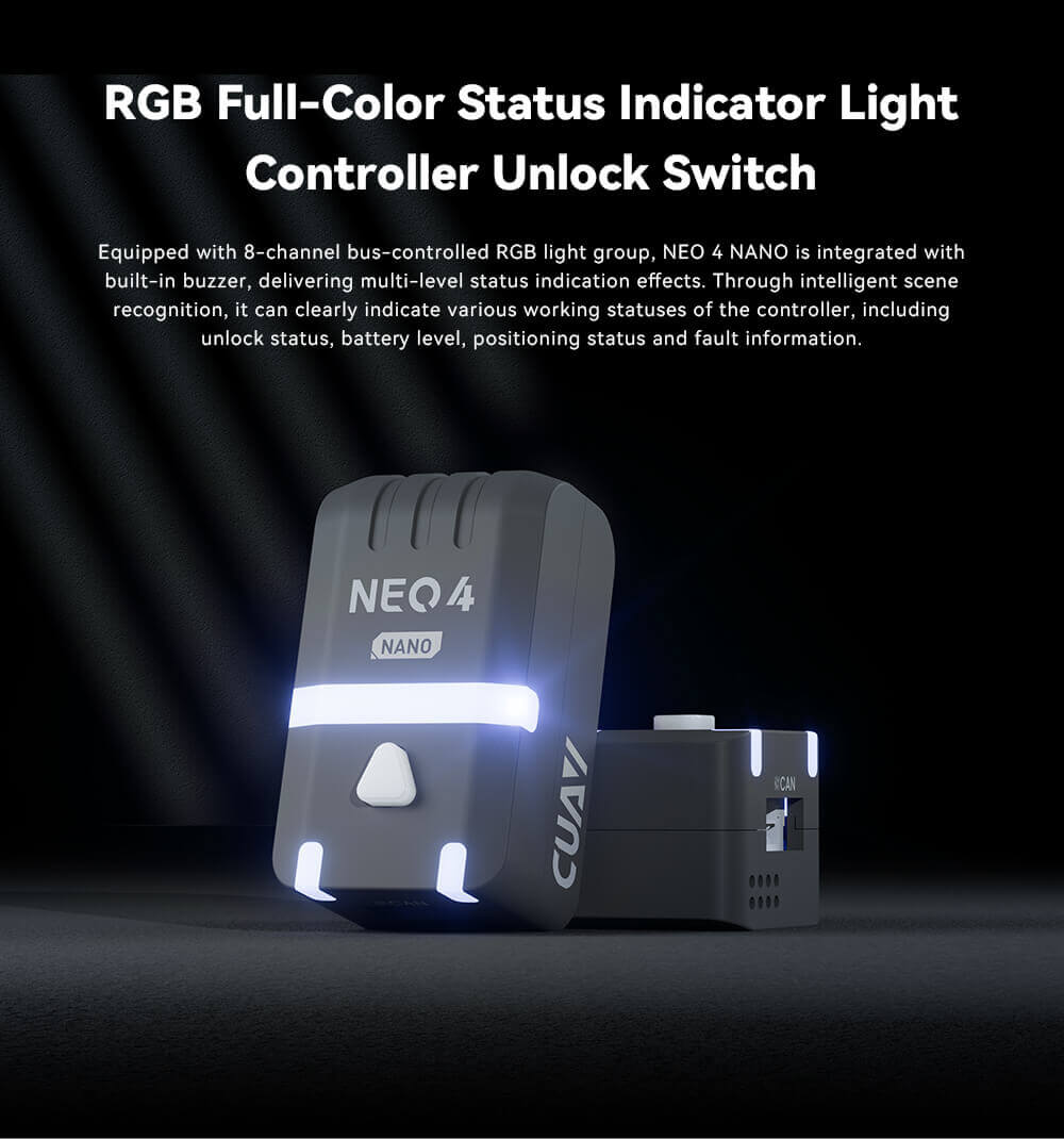 CUAV NEO 4 Nano Mini GNSS Module U-BLOX M10 GPS (Pack 2) 10 NEO 4 Nano GNSS Module Feature: RGB Full-Color Status Indicator Light Controller Unlock Switch
