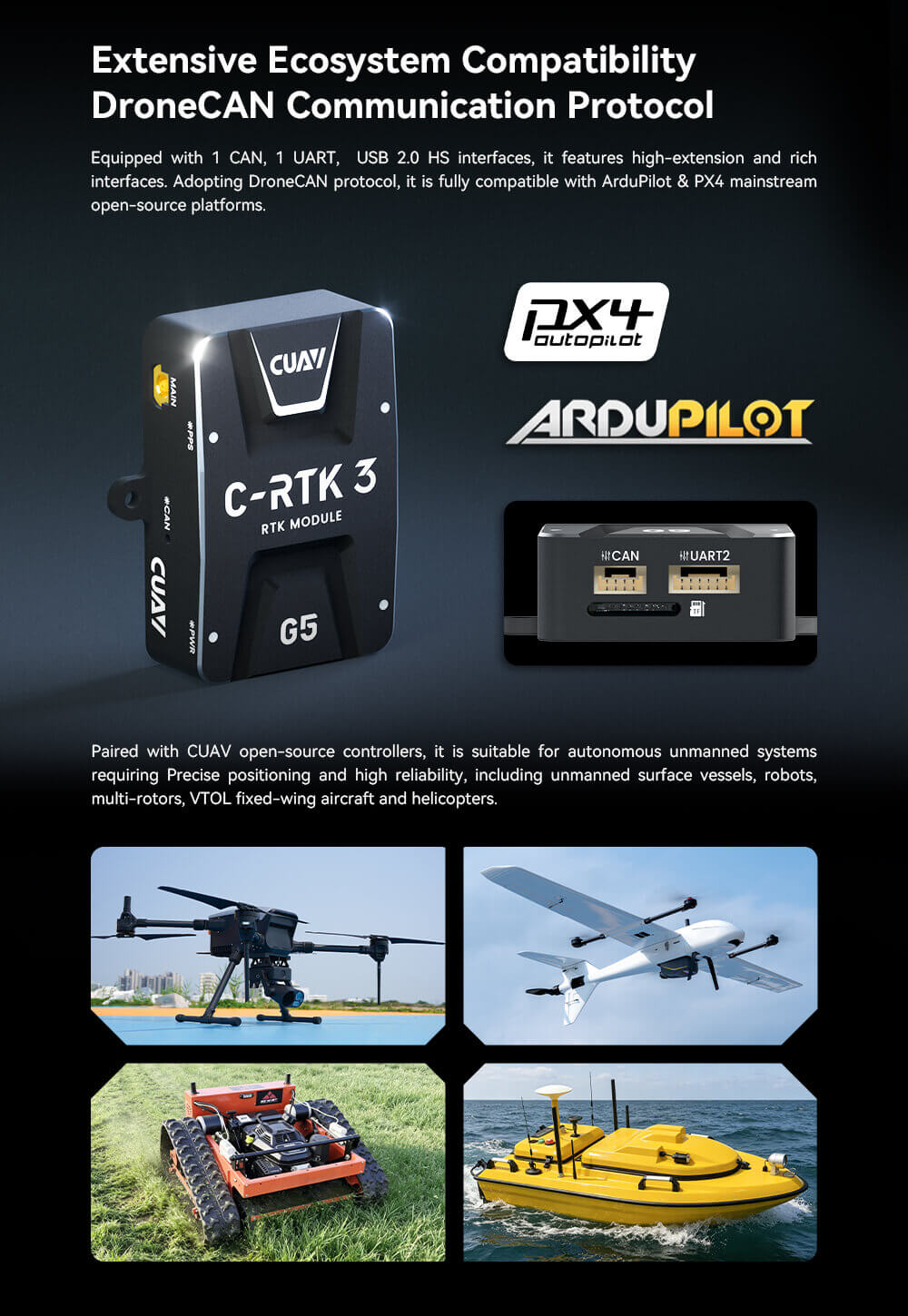 C-RTK 3 G5 GNSS Module: Extensive Ecosystem Compatibility DroneCAN Communication Protocol