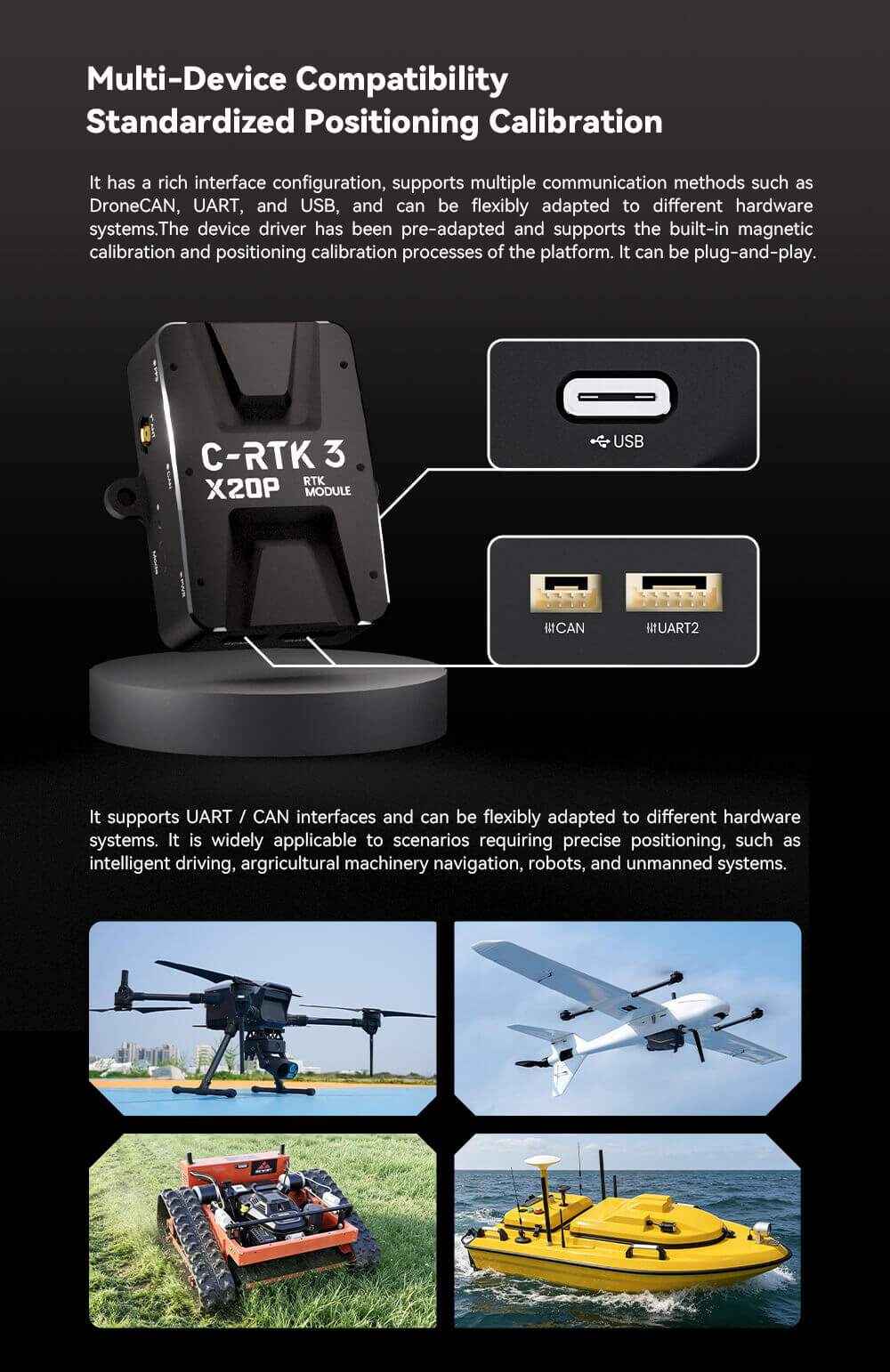 C-RTK 3 X20P GNSS Module Feature: Multi-Device Compatibility | Standardized Positioning Calibration