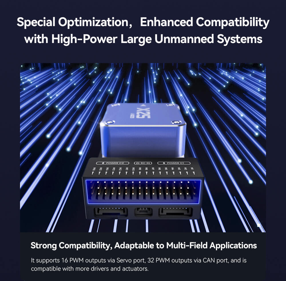 CUAV X25 MEGA Industrial-Grade Controller – Without Power Module 16 X25 MEGA Controller Feature: Special Optimization, Enhanced Compatibility with High-Power Large Unmanned Systems